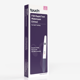 Touch FSH Rapid Test Midstream (Urine) packaging box, featuring a white and dark purple design with an illustration of the test device.