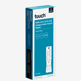 A boxed retail product labeled 'touchbio' and 'SARS-CoV-2 & Flu A/B Antigen Combo Test Kit (Nasal)' with '2 tests' at the top