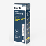 A boxed drug screening test package labeled 'touch' and 'Drug Screening Test' with 'Cannabis Marijuana (THC) Drug Test (Urine)' on a clean white background.