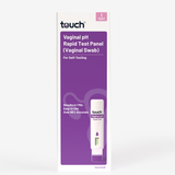 Touch Vaginal pH Rapid Test Panel (Vaginal Swab) retail packaging, featuring a purple and white box with a depiction of the test kit on a light gray background.
