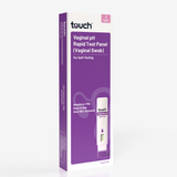 Touch brand Vaginal pH Rapid Test Panel (Vaginal Swab) retail packaging, featuring a purple and white box with product details and an illustration of the test strip.