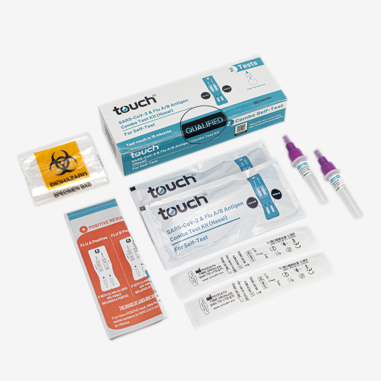 Combo Rapid Antigen Test | Covid-19 And Flu A/B - 2 Tests | TouchBio