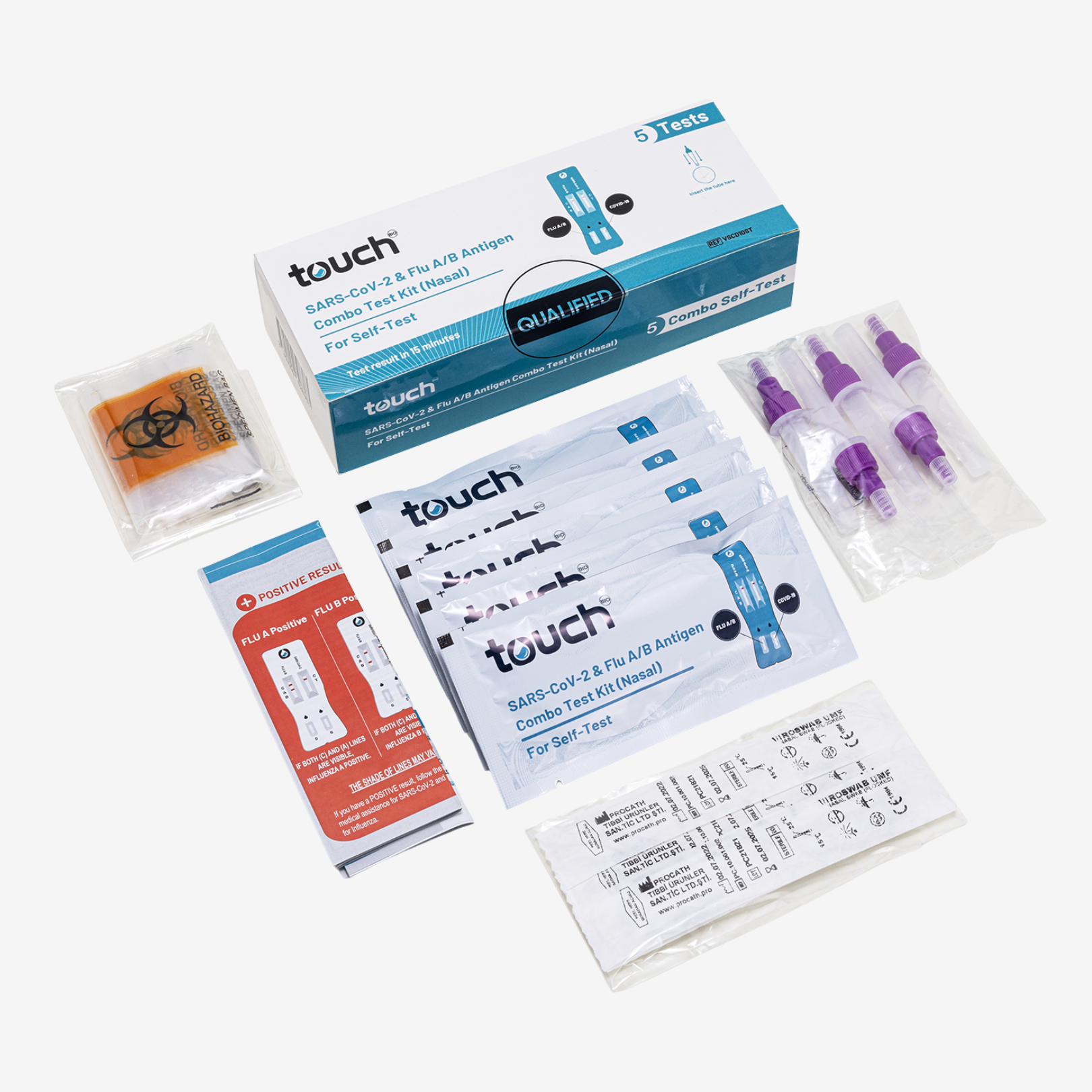 COVID-19 and Flu A/B Rapid Antigen Combo Test | 5 Tests Kit | TouchBio