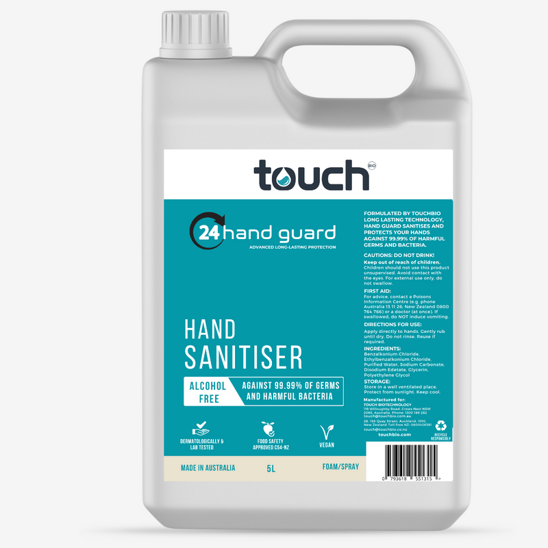Hand Guard -Alcohol Free Hand Sanitiser Best Online Australian Made 5L Refill Spray Foam- TouchBio